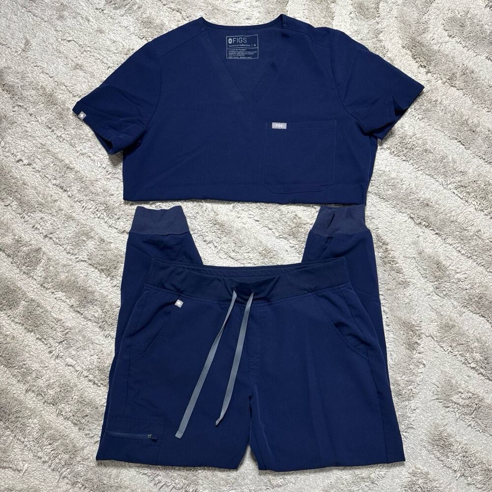 Figs Women's Navy Blue Scrub Set - Top & Jogger Pants